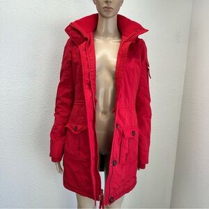 Abercrombie and Fitch Long Parka Jacket Hooded Lined Quilted Coat RED Size S